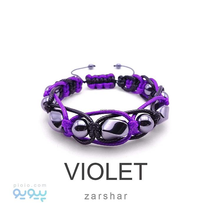 دستبند بافت چرم سنگ حدید Violet